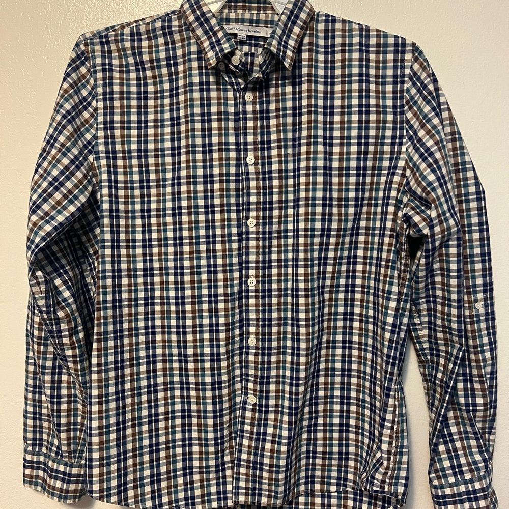🎈Brilliant colours by velour | Casual Blue and Brown Plaid Button Down Shirt